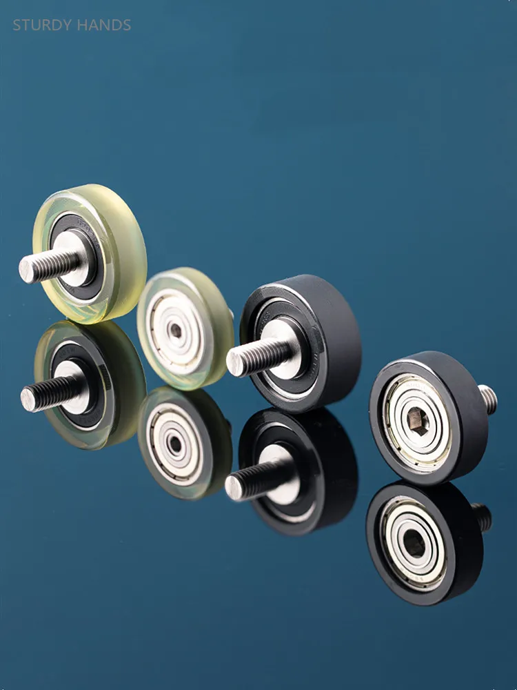 2pcs with Stainless Steel Bolt PU Coated Roller Wheels Externally Threaded Polyurethane Forming Thrust Bearing with M4 Screw