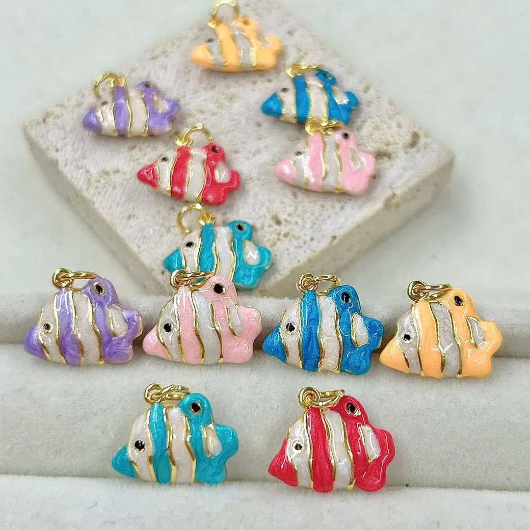 

5Pcs Copper Ocean Series Cute Sweet Enamel Fish Pendant Necklace Bracelet Earrings DIY Pendant Accessories Jewelry Materials