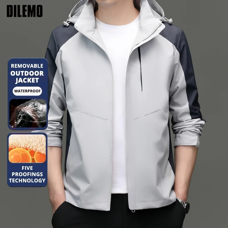 

High End Detachable Cap New Brand Casual Fashion Waterproof Breathable Thin Spring Autumn Men Jacket Hooded Windbreaker Coats