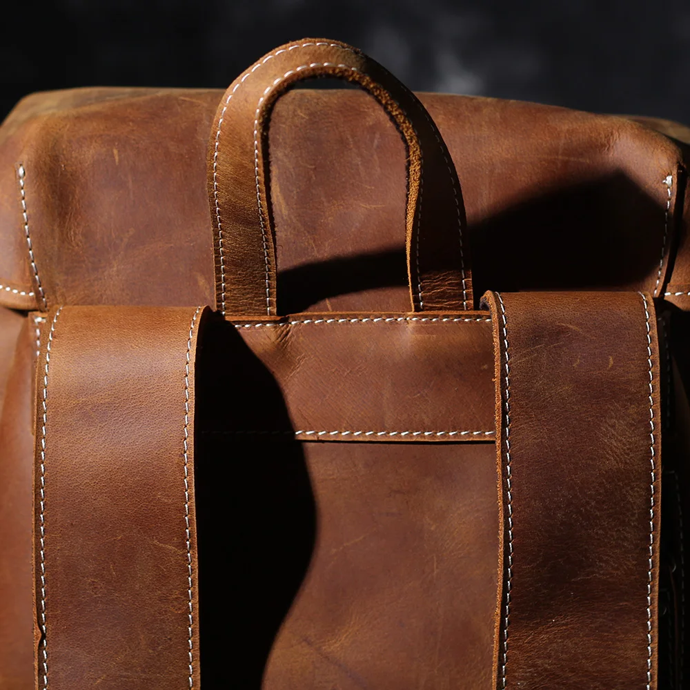 S.WORKER Vintage Echtleder-Rucksack für Herren, Reise-Vintage-Crazy-Horse-Schultasche, Große Laptop-Schultertasche aus Rindsleder für Männer – Detail 15