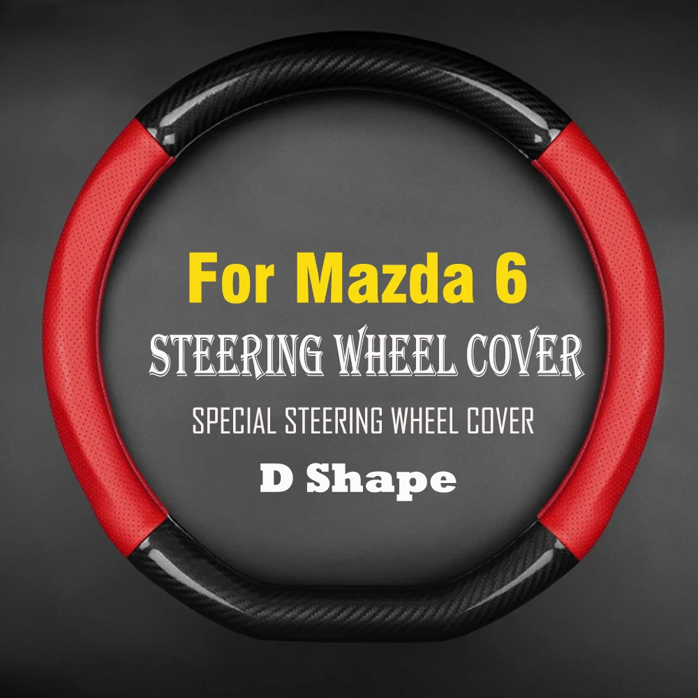 Car Steering Wheel Cover Anti-Slip Black Leather Carbon fiber Original Steering Wheel Special For Mazda 6 Mazda6 car Accessories