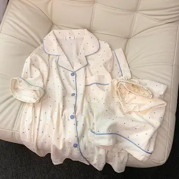 印花波點女士睡衣純棉睡衣套裝上衣和短褲兩件式休閒舒適家居服甜美 10 最佳銷售 女士睡衣套裝 - №8