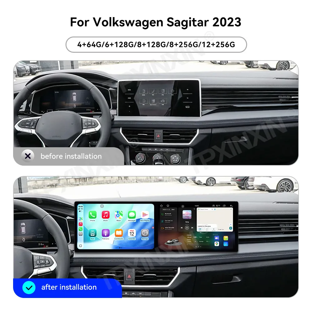 10.1 In Dual Screen Interaction Android Auto For Volkswagen Sagitar 2023 Car Radio Multimedia GPS Navigation HD Screen Head Unit