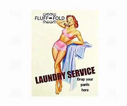 Joycenie Tin Sign New Aluminum Metal Sign Fluff and Fold Laundry Service Drop Your Pants Here Pin Up Girl 8x12 Inch