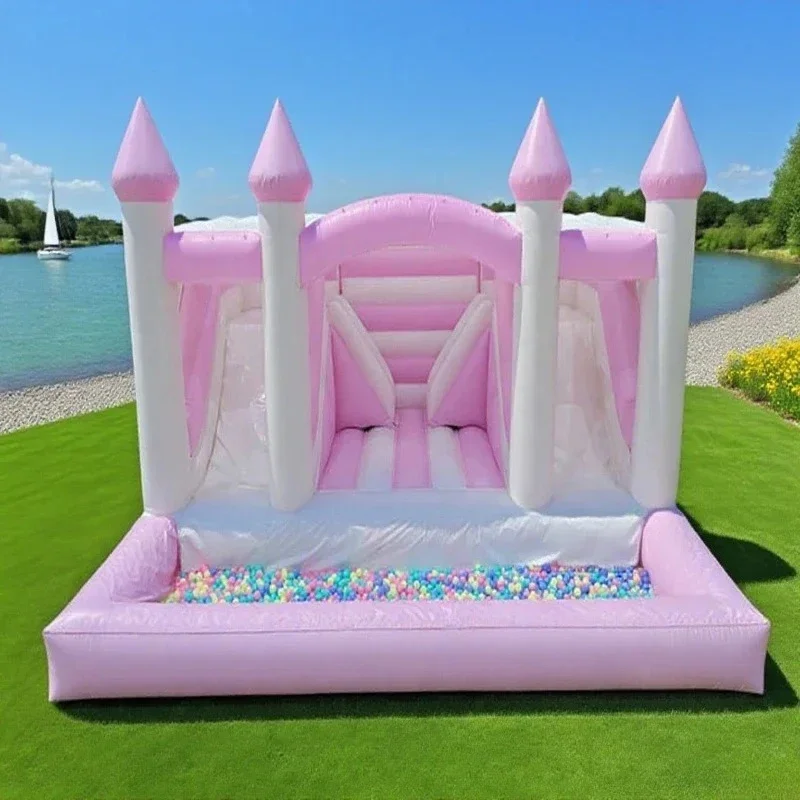 Pink Princess Inflatable Bounce House with Ball Pit Castle Jumping Castle for Kid Party Outdoor Play outdoor with slide and pool
