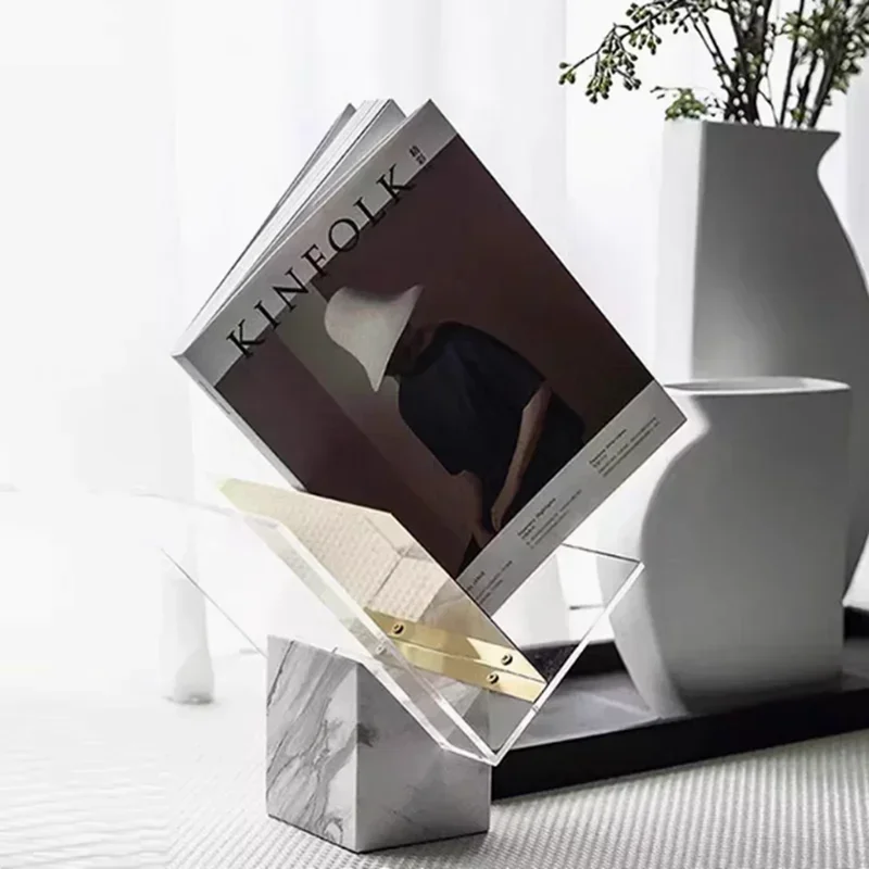 Creative Acrylic Marble Bookshelf Modern Office Study Room Bookcase Magazine Book Bookend Decoration