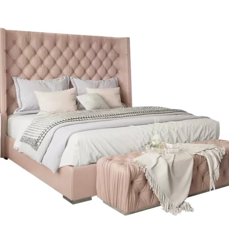 Princess Pretty Modern King Size Bed Frame Pink Luksusowe łóżko z litego drewna Loft Comferter Villa Cama Box Casal Meble do sypialni