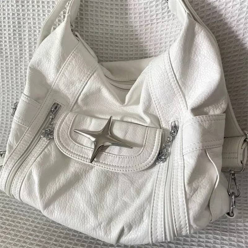 Xiuya Y2k bolso de hombro de gran capacidad bolso cruzado de cuero Pu blanco estilo americano Punk gótico moda bolso de diseño Simple