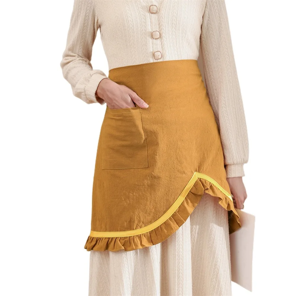 

Home Use Elegant Waist Apron with Ruffles Irregular Half Aprons Breathable Adjustable Waterproof Apron Flower Shop