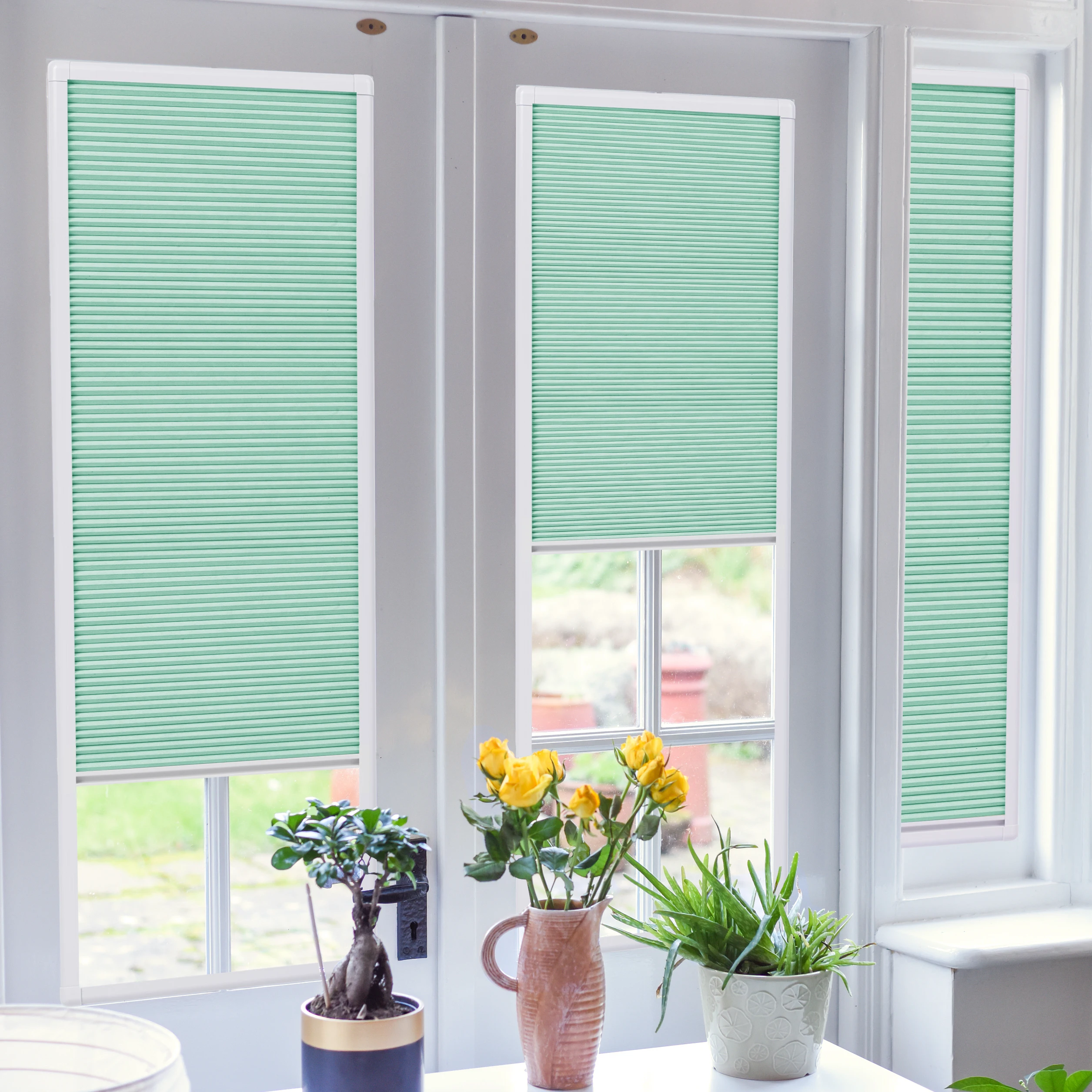 

Blackout Add On Blinds Thermal Insulation Cellular Shades for French Doors,Custom Size Recessed Mount.Honeycomb