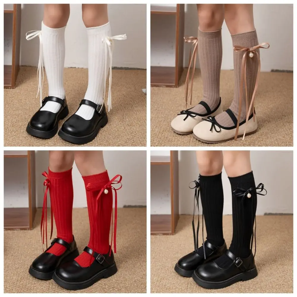 

Sweet Y2k Children's Bow Stockings Princess Cotton New Year Knee Socks Ballet Lolitas Christmas Middle Tube Socks Kids