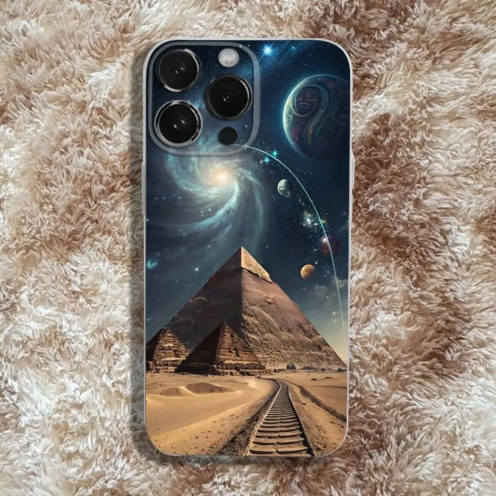 Etui na telefon z motywem egipskich piramid dla iPhone'a 17, 16, 15, 14, 13, 12, 11, Pro, Max, Plus, E, SE4, Air, Mini, przezroczyste.