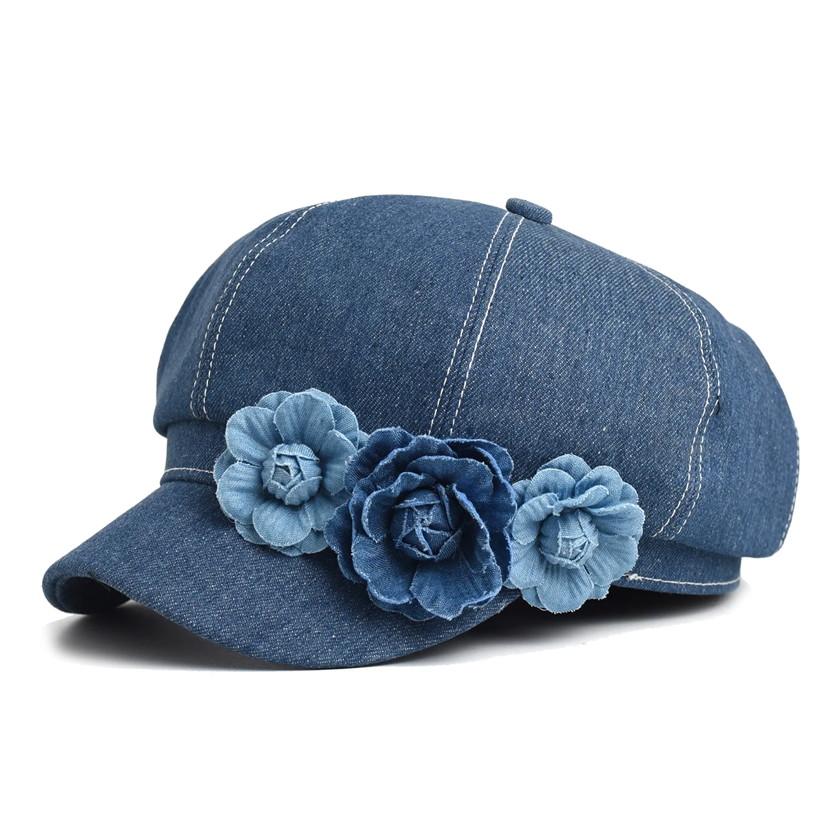 Damen Denim Baskenmütze Mode Damen Trendy Achteckiger Hut Kapitän Militärmützen