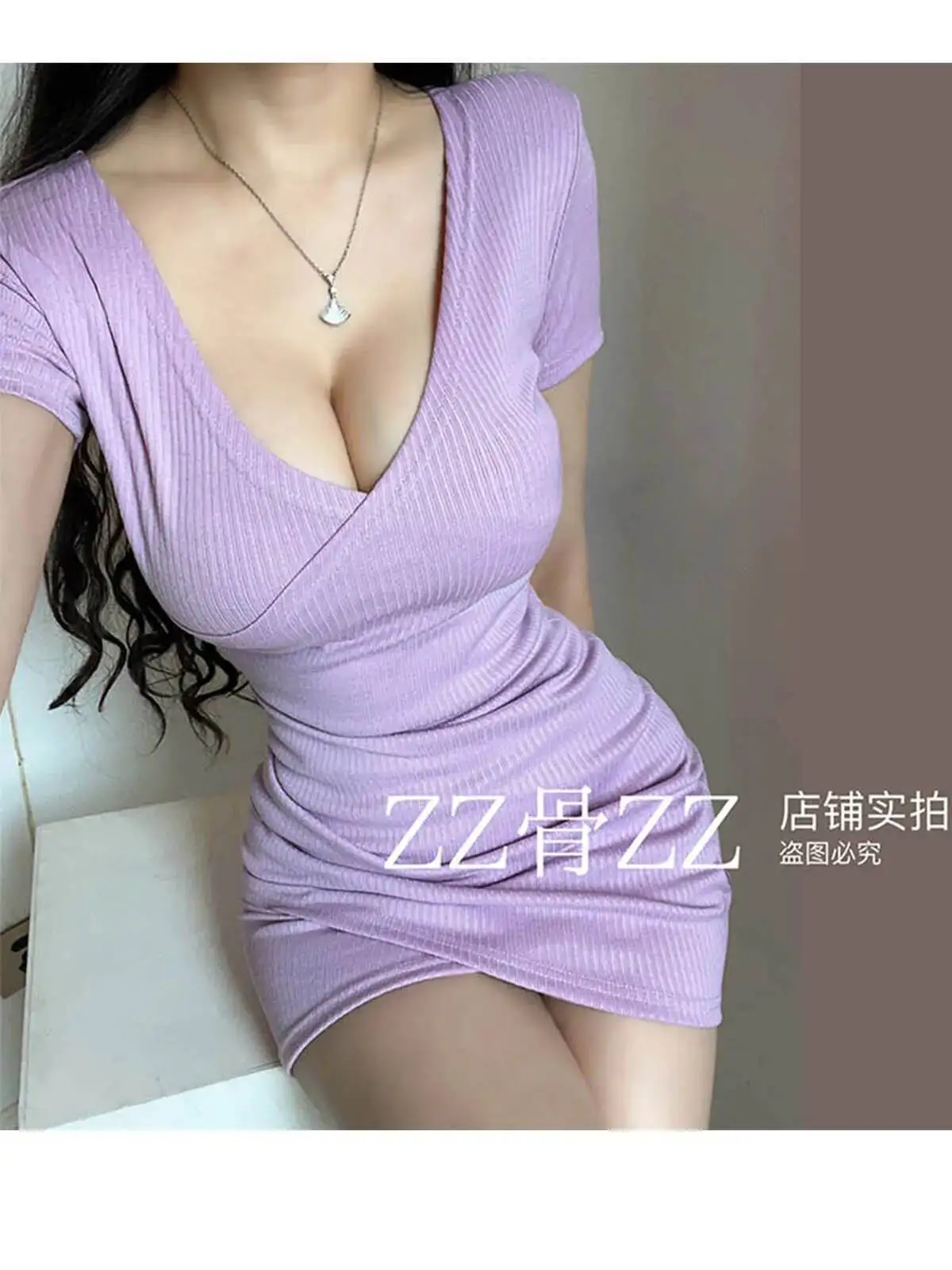 قصيرة الأكمام تي شيرت فستان قصير الربيع/الصيف جديد الحلو فتاة نمط غير النظامية الصليب أضعاف الخامس الرقبة الخصر التفاف الورك فستان أنيق 0Y9L