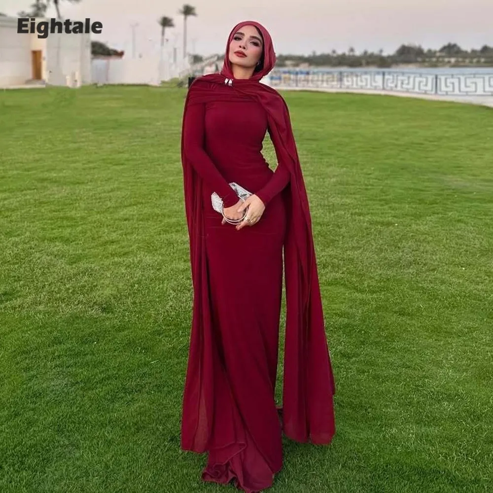 

Eightale Arabic Evening Dress Prom Gown Customized Long Sleeve Burgundy Muslim Wedding Party Dress Mermaid Robes De Soirée
