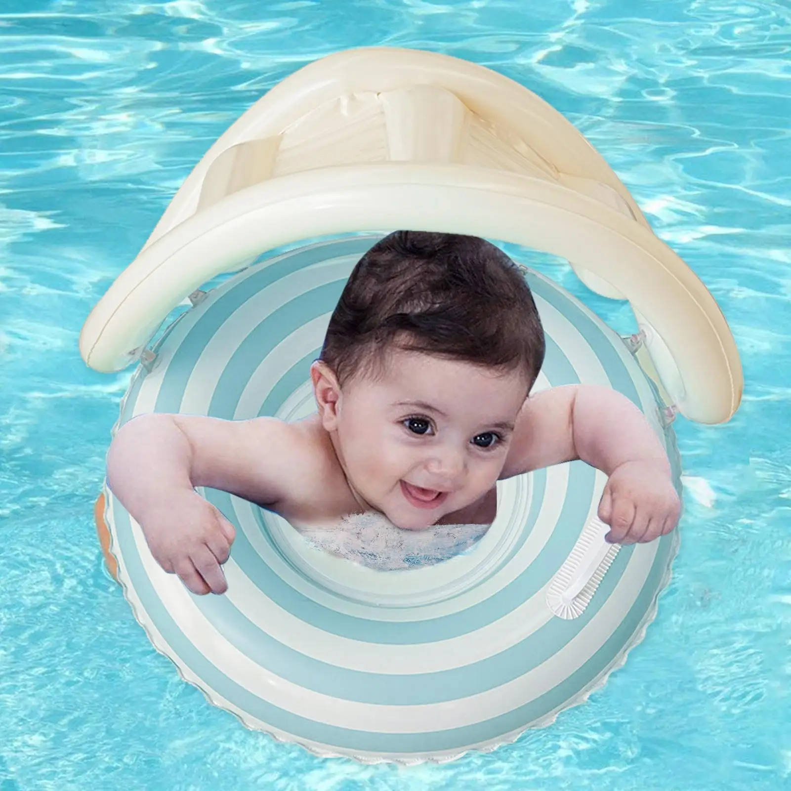 Flutuador de piscina para bebês com abrigo de proteção solar, anel de natação inflável para crianças, brincar aquático, piscina, praia