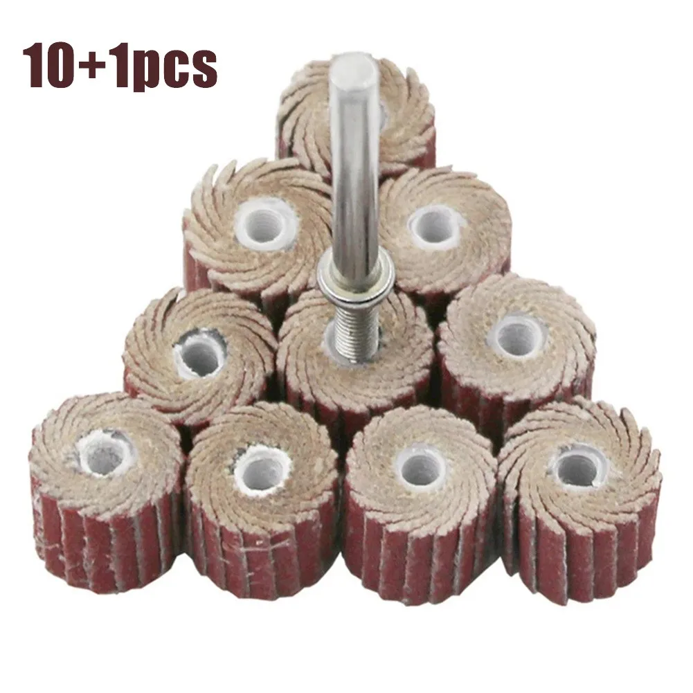 10pcs +1 Mandrel Flap Wheel Disc Sanding Drill Abrasive Sandpaper 80-600Grit Polishing Grinder For Rotary Dremel Tools