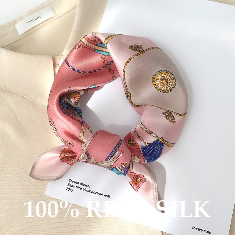 

Новый 100% натуральный шелковый шарф, многофункциональное украшение, модный платок с лентой, бандана, женские квадратные шарфы, хиджаб, платок на голову
