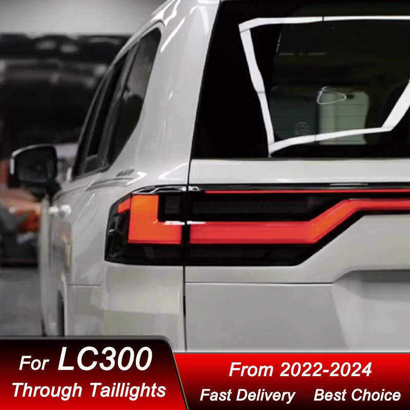 Car Through Tail Lights For Toyota Land Cruiser LC300 22-24 Full LED DRL Tail Lamp Dynamic Turn Signal Light Tail Lamp Assembly