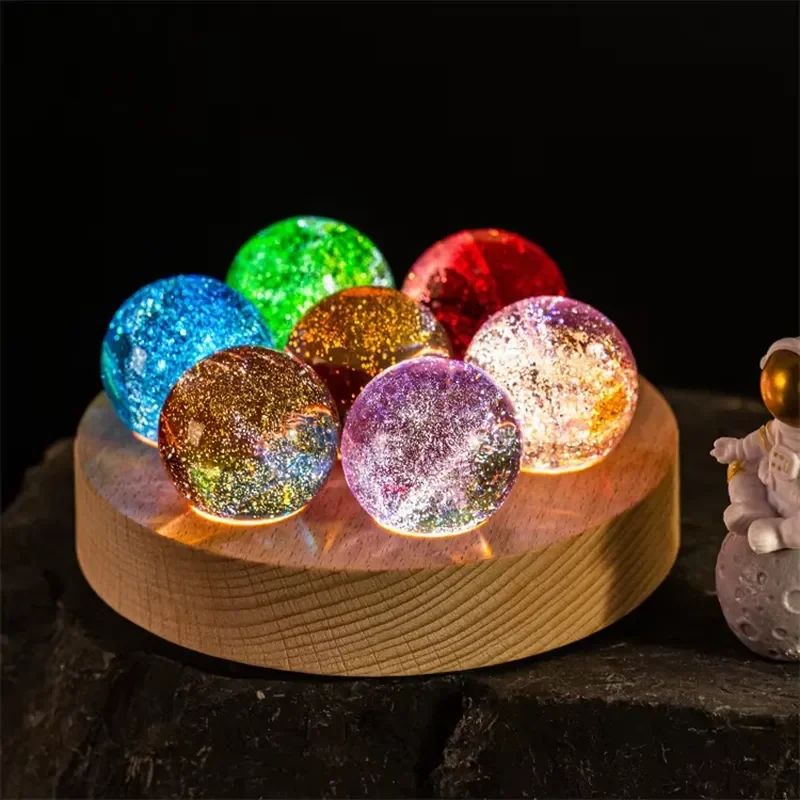 USB Plug-in Crystal Ball 3D LED Night Light Wooden Base Desk Lamp Decoration for Christmas Gifts Party Living Room
