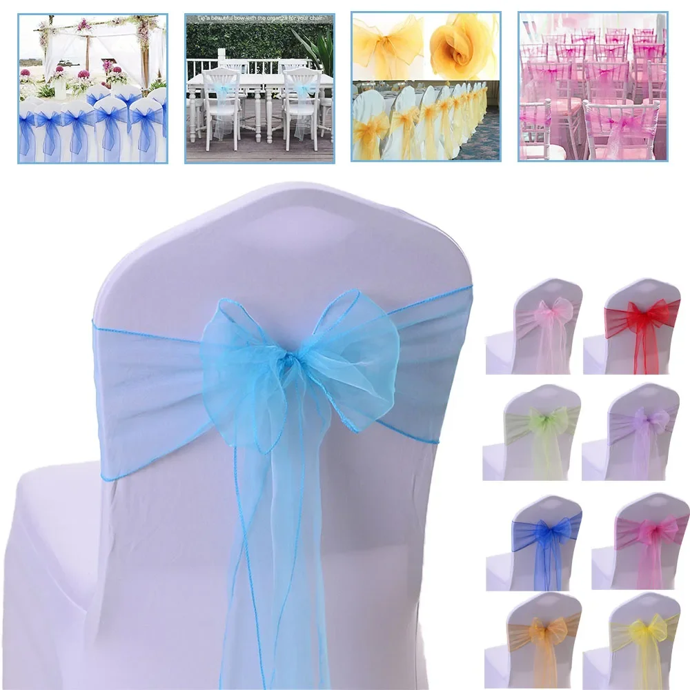 10pcs/50pcs Newest Multicolor Organza Chair Sashes Knot Bands Chair Bows For Wedding Party Banquet Event Chair Sashes Decoration