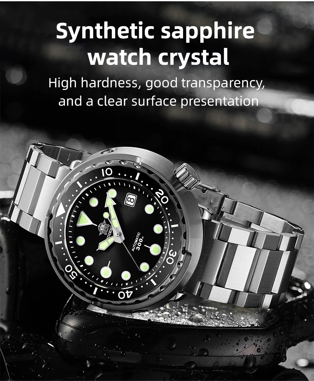 ADDIESDIVE Men's Automatic Mechanical Watch with Sapphire Crystal BGW9 Super Luminous Tuna Diver Watch 300m Business Watches