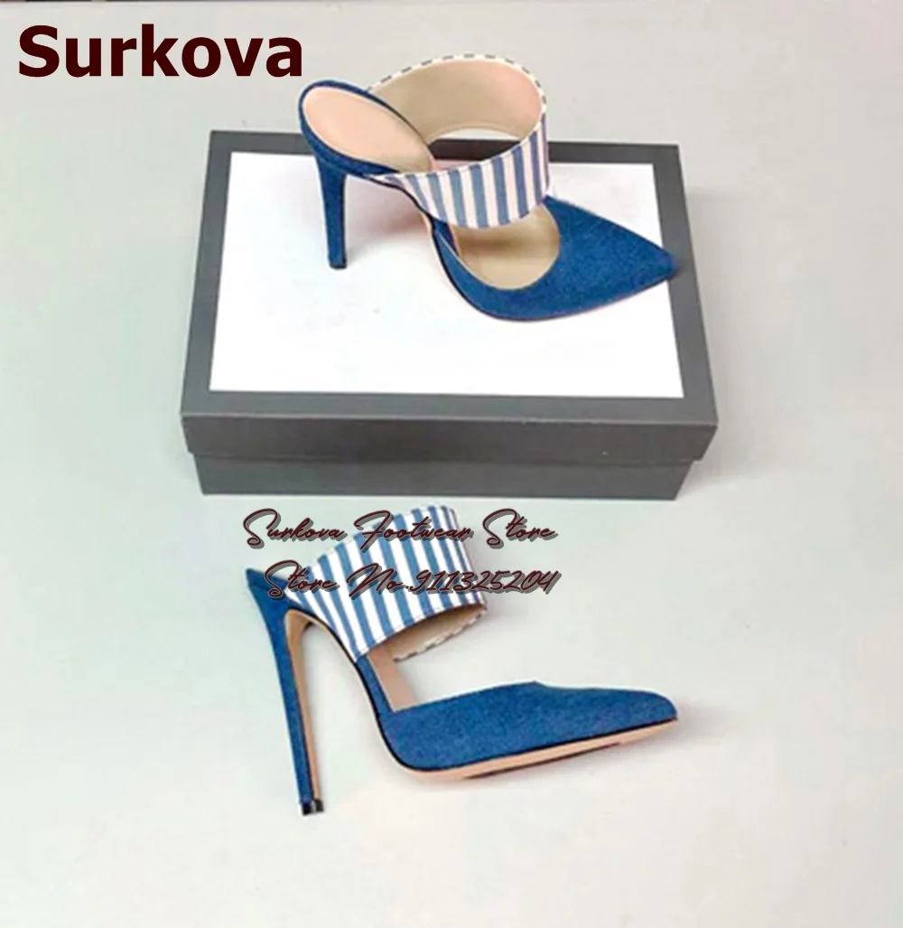 surkova-blue-black-denim-pointed-toe-modern-slippers-stiletto-heel-zebra-striped-band-dress-shoes-color-patchwork-banquet-shoes