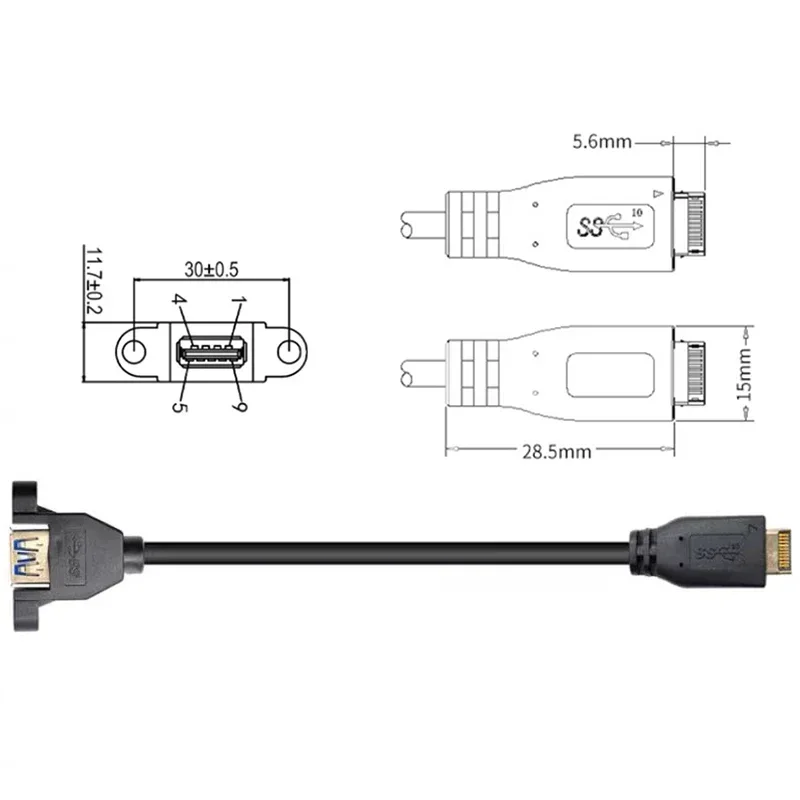 USB 3.0 żeńska para typu e kabel połączeniowy tylnej płyty głównej hosta komputera ze śrubami montażowymi do panelu do bezpiecznego kabla danych