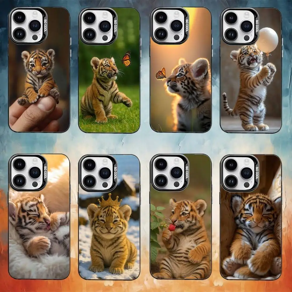 

Cute Little Tiger Phone Case For iPhone 17,16,15,14,13,12,11,Pro Max,Plus black Candy Silver Cover