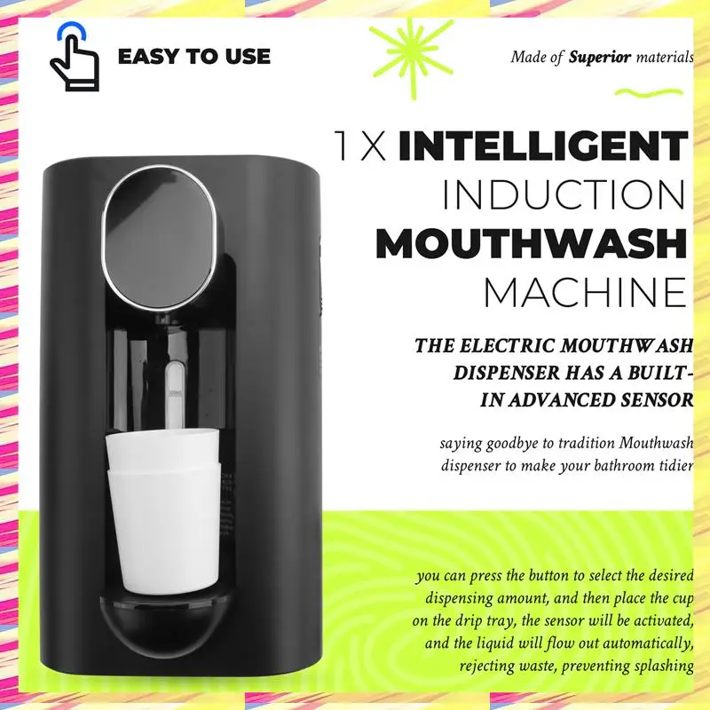 

Диспенсер для полоскания рта ABJJ для ванной комнаты, 18,26 унций (540 мл) Бесконтактный автоматический диспенсер для полоскания рта с магнитными чашками