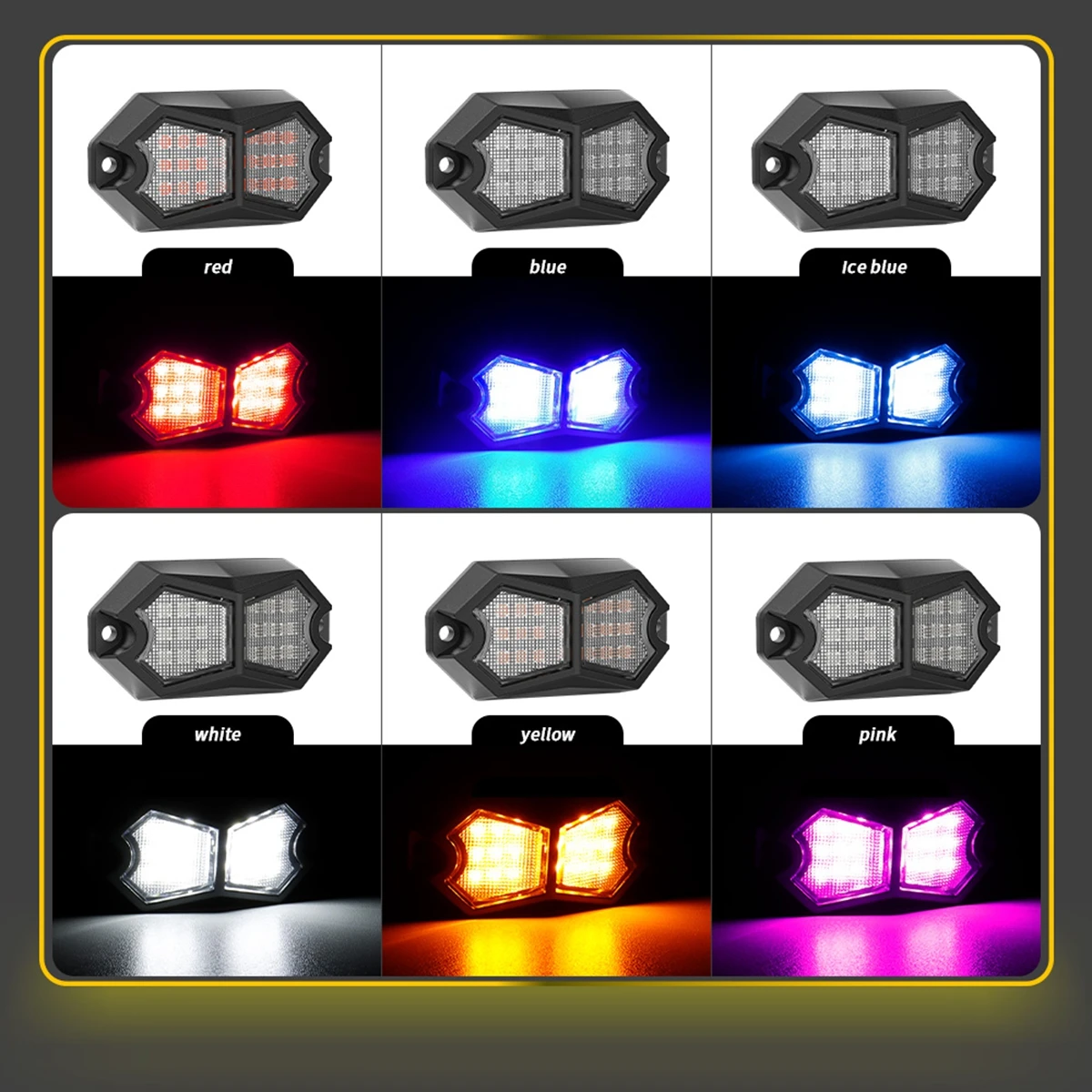 210 Degree Rock Lamp Led Marker Light 24 Wide-Angle SMD Chips 4m Extension Cables IP67 Waterproof Rock Light Flashing/Constant Light Modes 6000K LED Side Marker Light for Trucks Trailers SUVs UTVs Yellow