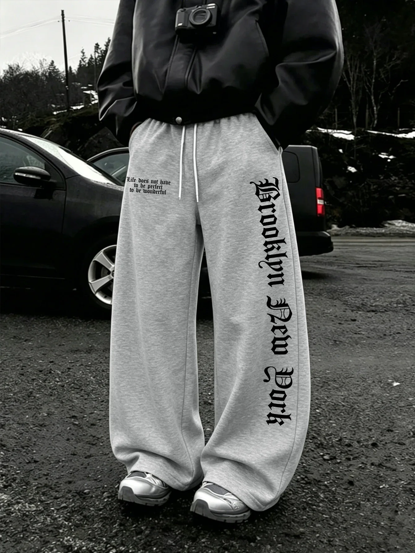 Fearless Spider Web Hand Print Gothic Wide Leg Sweatpants Men 100% Polyester Y2K Baggy Drawstring Streetwear Unisex Jogger Pants
