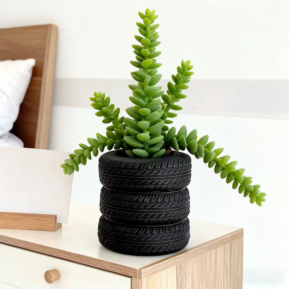 Creative Tire Flower Pot Succulent Planter Modern Desktop Decor For Mini Plants Home Office Living Room Decoration
