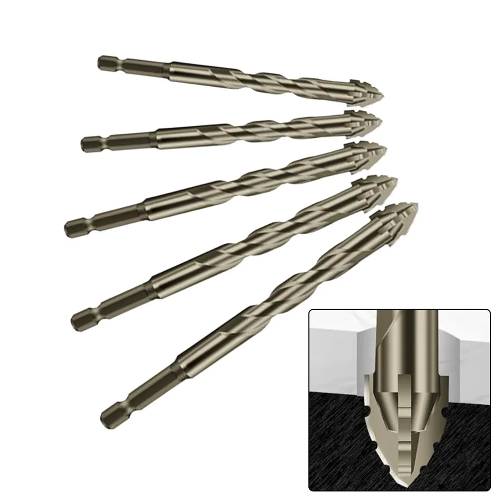 5pcs Drill Bits For Glass Tile Concrete Punching Triangle Drill Bit High-speed Rotation Four-Flute Eccentric Drill Drilling Tool