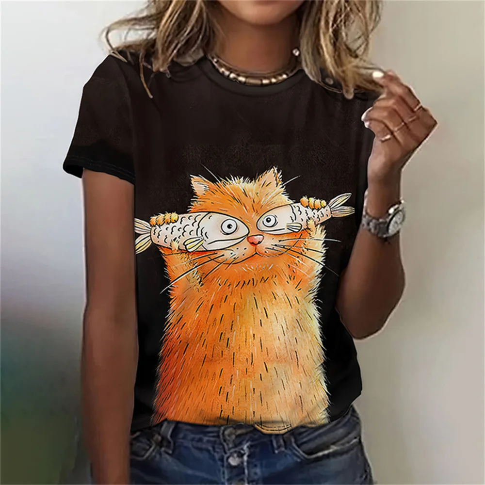 Cute Cartoon Cat Women's T-Shirts Fashion Top 3d Cute Animals T Shirt Women Casual Short Sleeve O-Neck Oversized Female Clothing