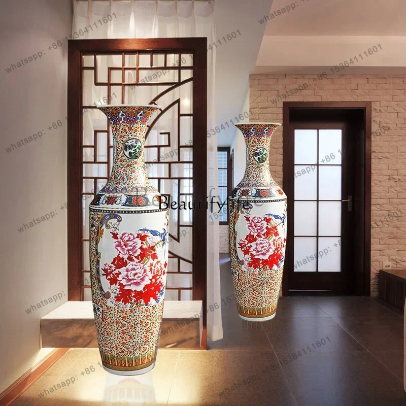 ingdezhen ceramics floor-to-ceiling large vase flower blooming rich pastel porcelain vase decorative ornament Factory Direct
