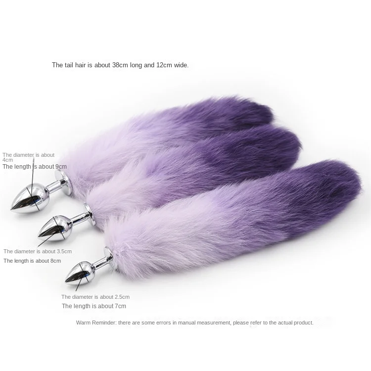 spot color gradient artificial hair anal plug tail purple pink sex toys metal couple fox tail.