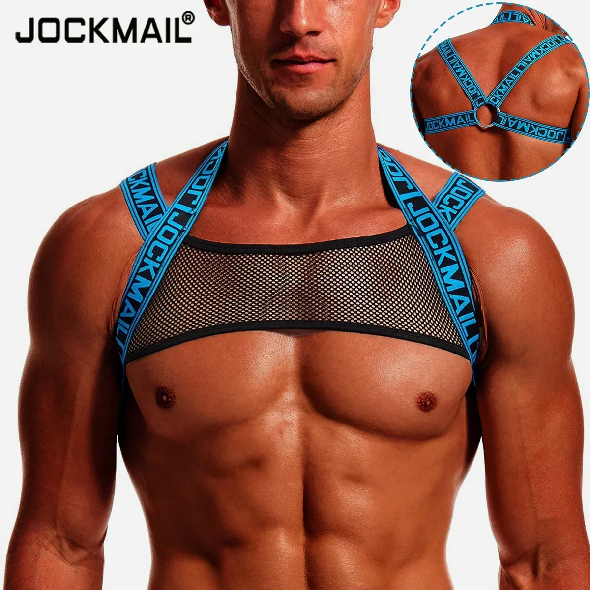 Jockmail Männer Neck holder Hals Mesh Geschirr elastischen Körper Brust geschirr Riemen sexy Bondage Dessous Schulter gurte Ring Stage Clubwear