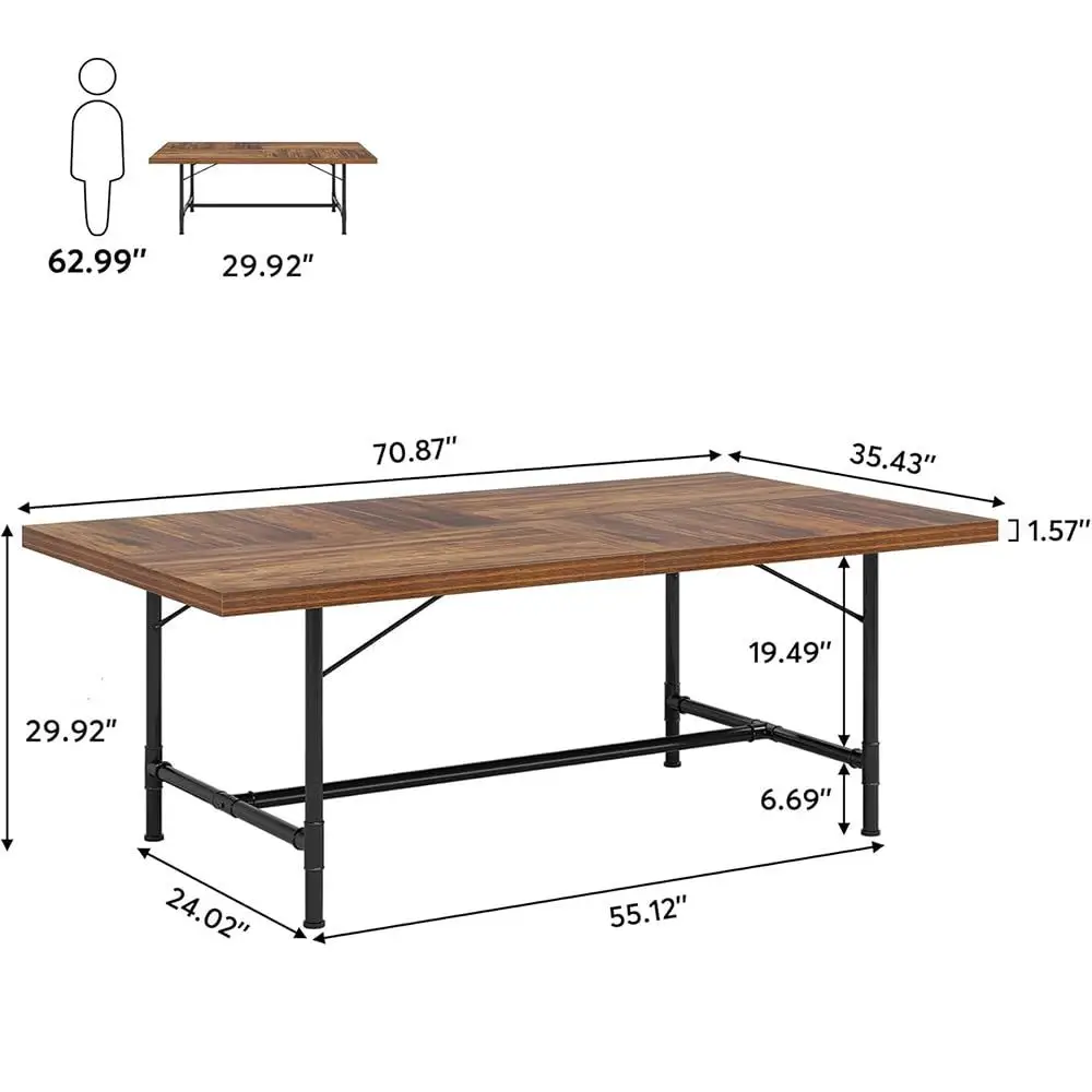 

6FT Conference Table, Rustic Rectangle 70.8 W x 35.4 D Meeting Table, Modern Seminar Table Boardroom Desk for Office Meeting Co