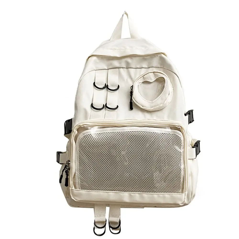 

Fashion Multi Pocket Students Backpack Mesh Canvas Transparent Backpack Harajuku Korean Style School Bag Textbook