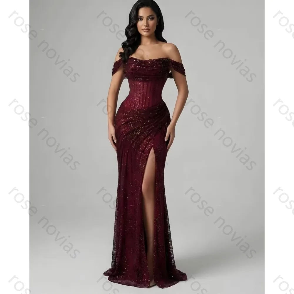 Customized Evening Dresses A-line off the Shoulder Slit for the Floor-Length High Quality for Bespoke Occasion Party Dress