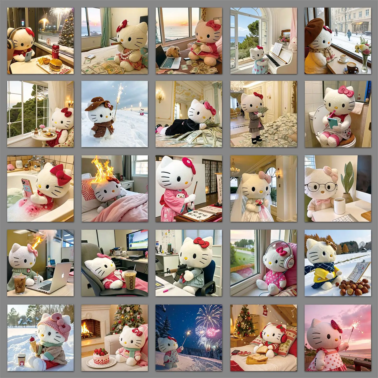 54 шт., наклейка «Hello Kitty», повседневная милая забавная мультяшная наклейка с граффити, персонализированная креативная наклейка «сделай сам», шкаф для холодильника, настольного скутера