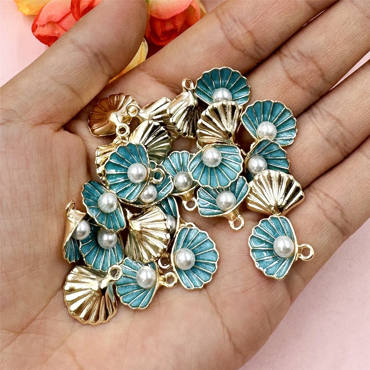 20Pcs 14.5*15.5mm Oil Dripping Jewelry Pearl Shell Pendant DIY Handmade Pendant Earrings Necklace Accessories