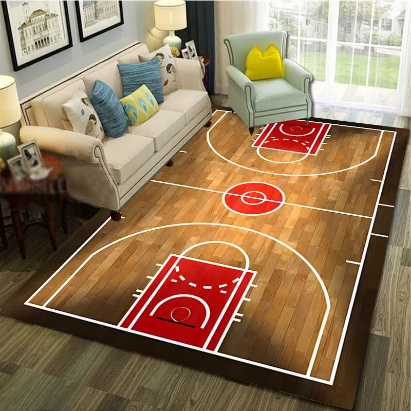 1 Basketball Court Pattern Rug Mat Durable Indoor Anti Slip Carpet Ideal Living Room Decoration Anti Slip and Fashionable Design