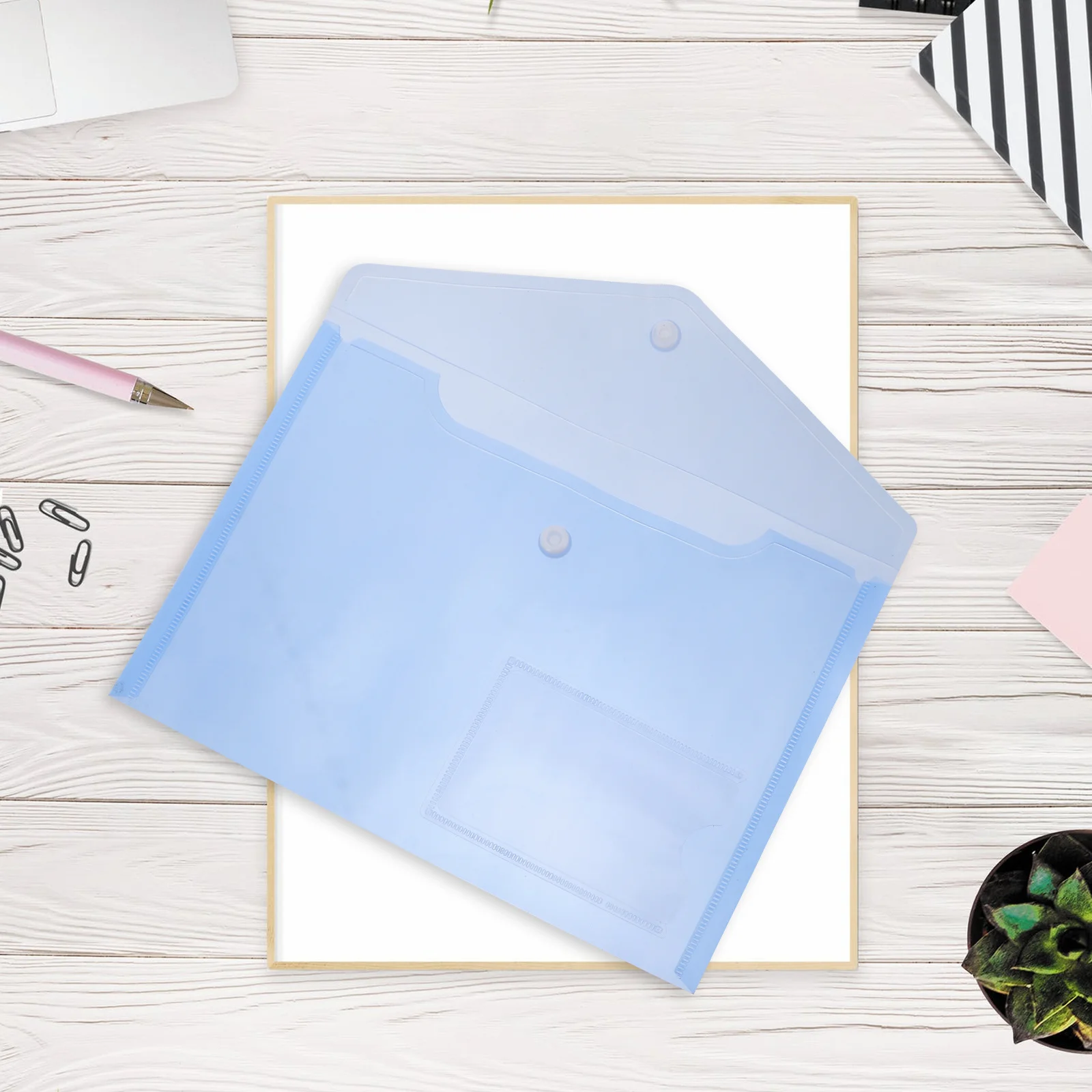 

30pcs A5 Transparent File Bag Premium Pp Plastic Waterproof Tear-Proof For Office School Stationery Storage Snap Button File Bag