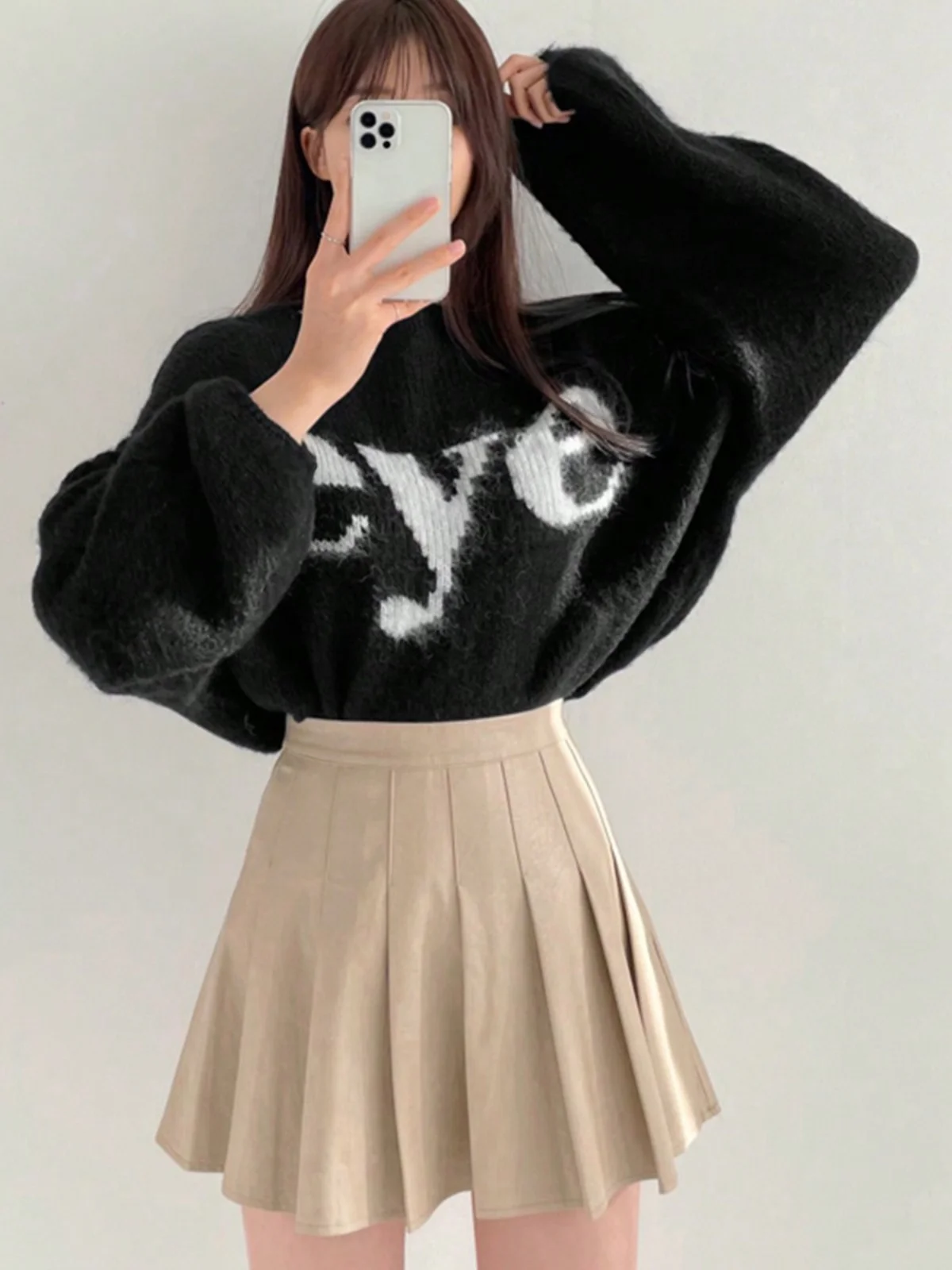 

Korean Sle Casual Loose oulder Baring Letter Knitwear Long Sve round Ne Top for Women Autumn Faion Commute