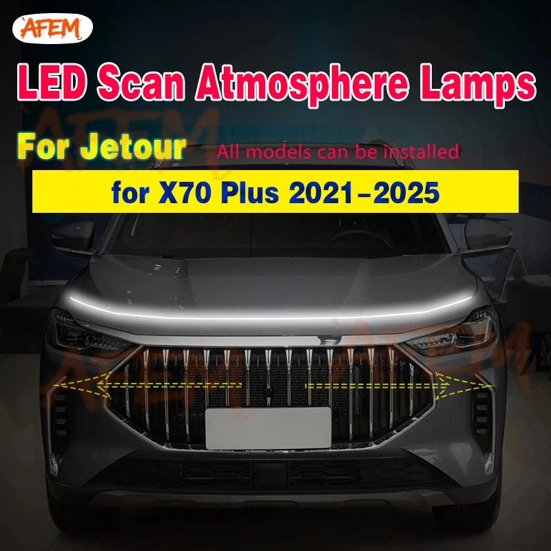 12V Dynamic Start-Scan Led Car Hood Lights Strip Engine Hood Guide Decorative Light Auto Headlights For Jetour X70 Plus 21-25
