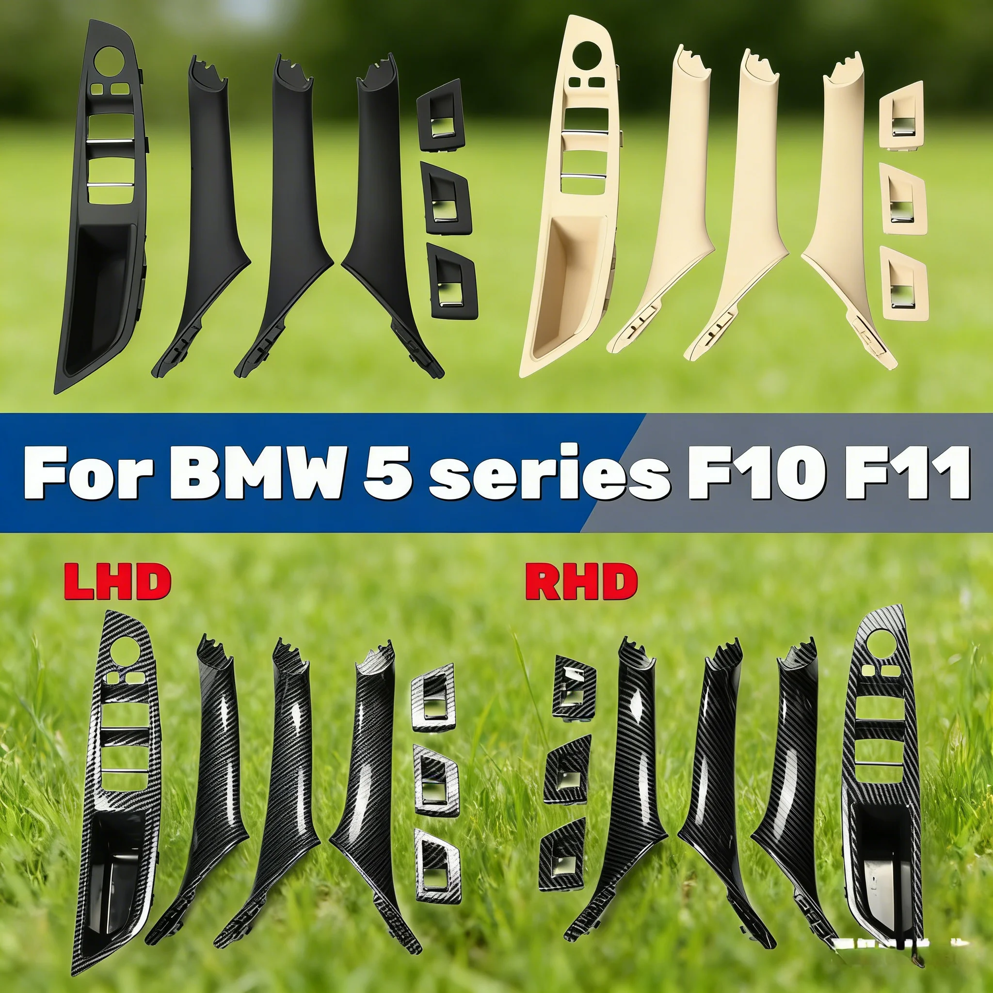 4 Colors Left Drive LHD Beige Black Carbon Fiber Car Interior Door Handle Pull 7PCS Set For BMW 5 Series F10 F18 523 525 528