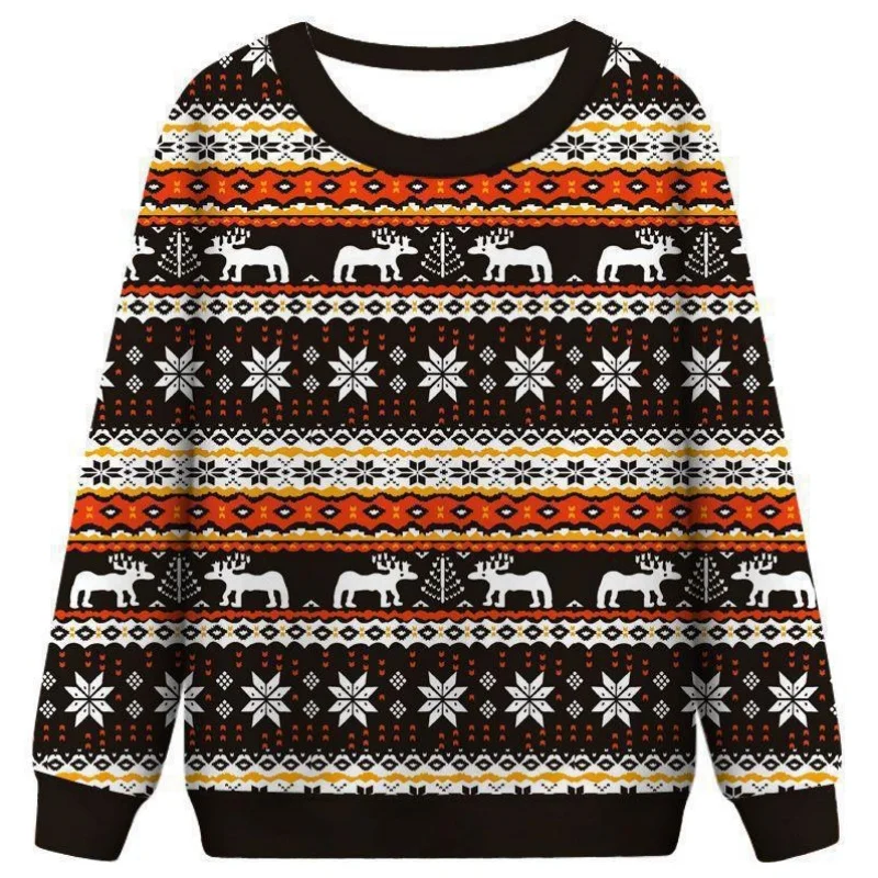 Christmas Tree Snow Pattern Sweatshirts For Men Deer Santa Claus 3D Print Tops Autumn Loose O-Neck Hoodies Long Sleeves Pullover