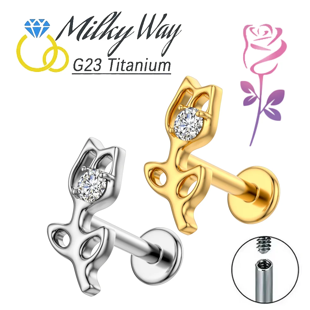 

Exquisite Flower Stud G23 Titanium Earrings Set Shiny CZ 16G Ear Cartilage Piercing SexyLabret Fashion Women's Jewelry Accessory